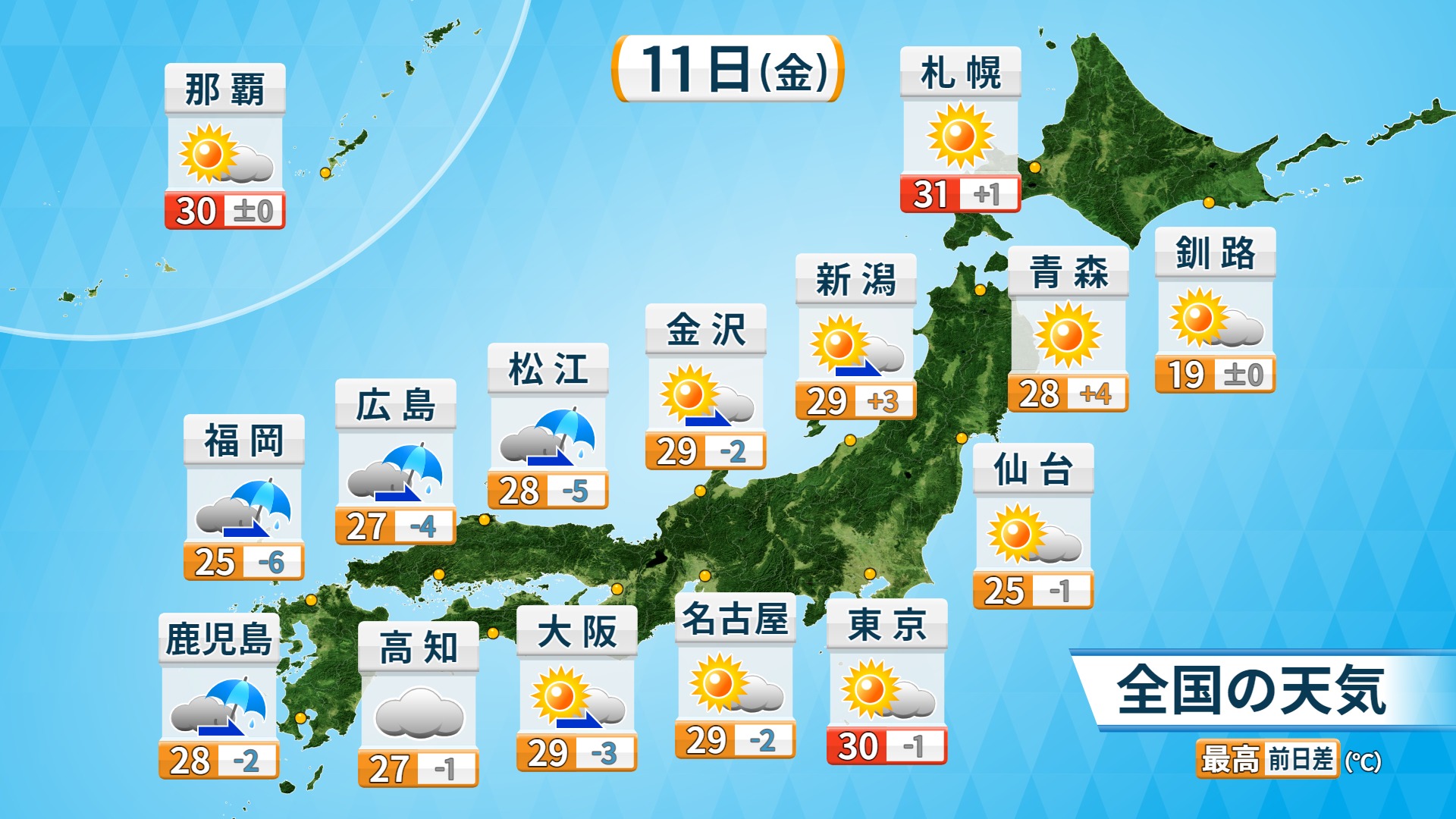 福岡良子official Site 天気のポイント 21年6月11日 金 西は雨 北は暑い